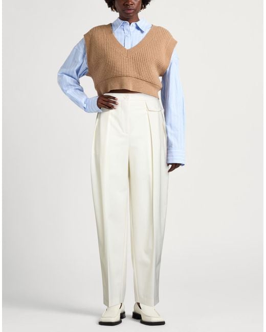 Semicouture White Ivory Pants Polyester, Virgin Wool, Elastane
