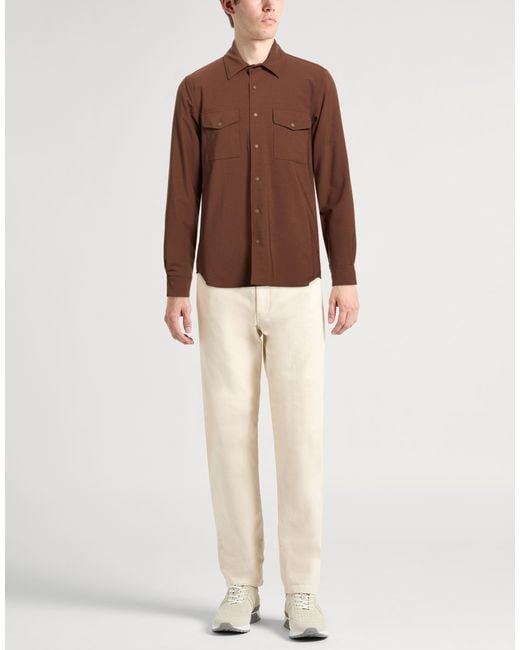 Aspesi Brown Shirt Polyester, Virgin Wool, Elastane for men
