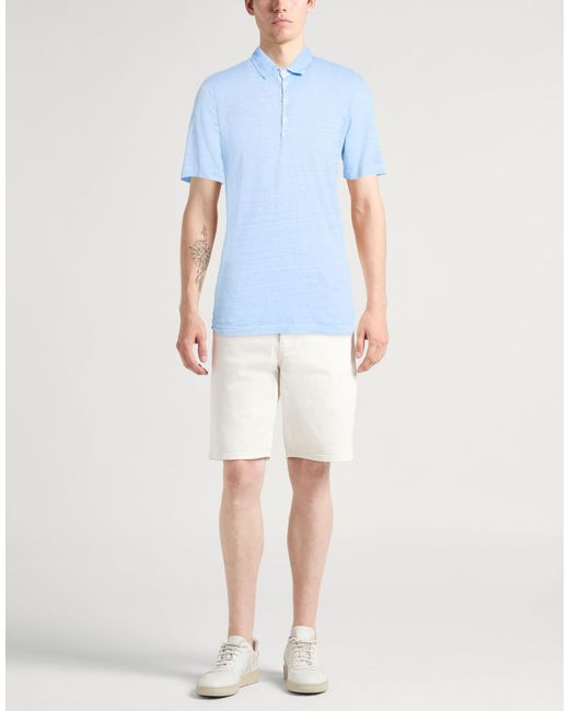 120% Lino Blue Azure Polo Shirt Linen for men