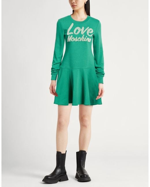 Love Moschino Green Mini Dress Cotton, Polyester