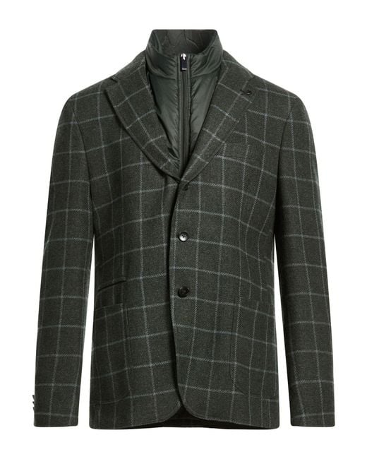 Paoloni Green Dark Blazer Cotton, Virgin Wool, Cashmere for men