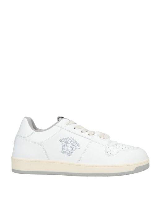 Versace White Sneakers Calfskin, Textile Fibers for men