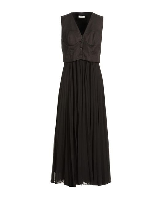 Sandro Black Midi Dress Polyester, Linen, Cotton, Elastane