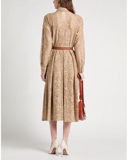 Max Mara Natural Camel Midi Dress Cotton, Polyamide, Acetate, Silk