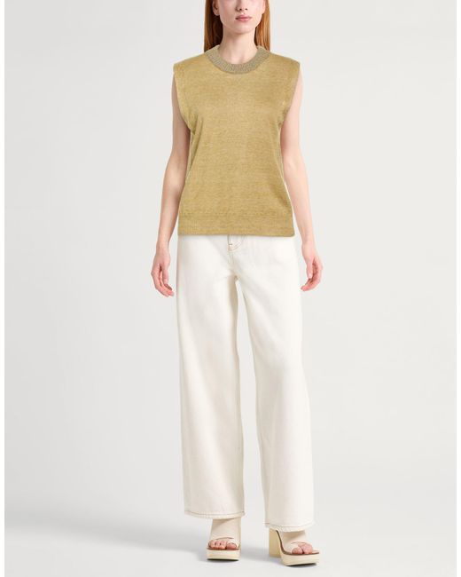 Woolrich Yellow Khaki Sweater Linen, Cotton