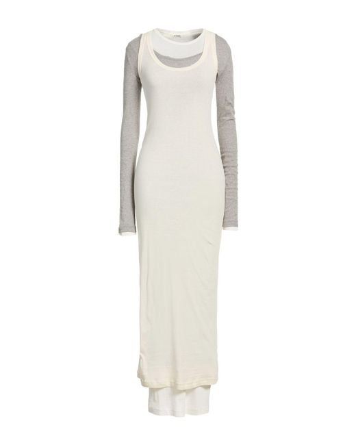 jil sander cream dress JIL SANDER Lace-paneled satin slip dress
