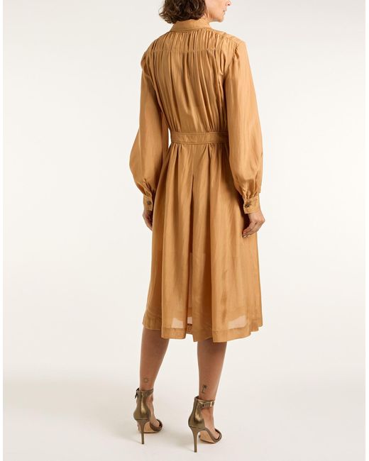 Alberta Ferretti Brown Camel Midi Dress Silk