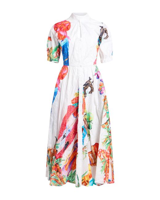 Stella Jean White Midi Dress Cotton