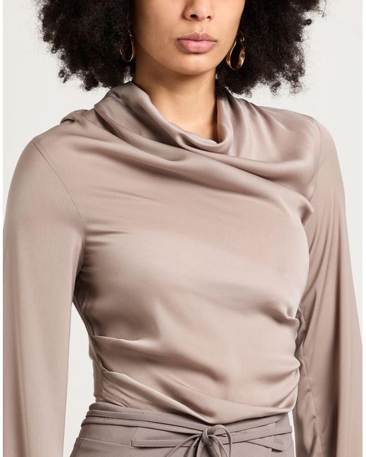 Annarita N. Gray Taupe Midi Dress Polyester, Elastane