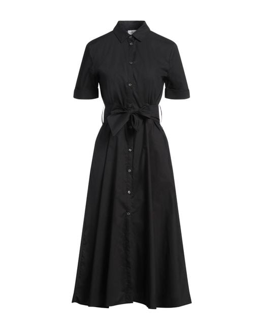Woolrich Black Belted Poplin Shirt Dress Midi Dress Cotton