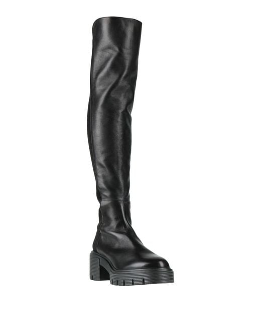 Stuart Weitzman Black Boot Leather, Textile Fibers