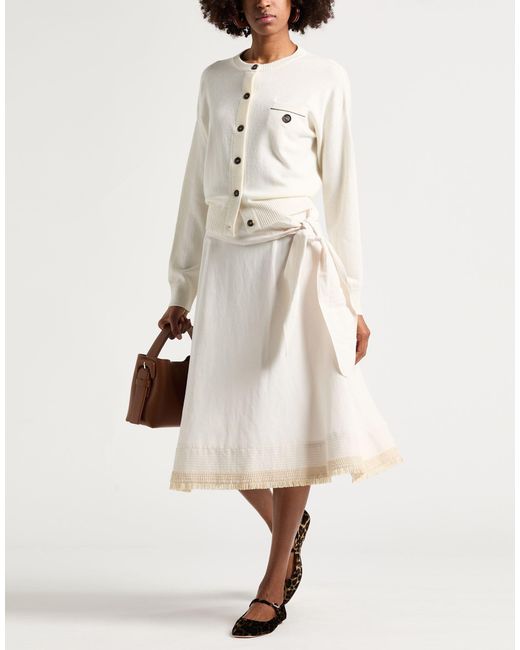 Agnona White Midi Skirt Linen, Silk