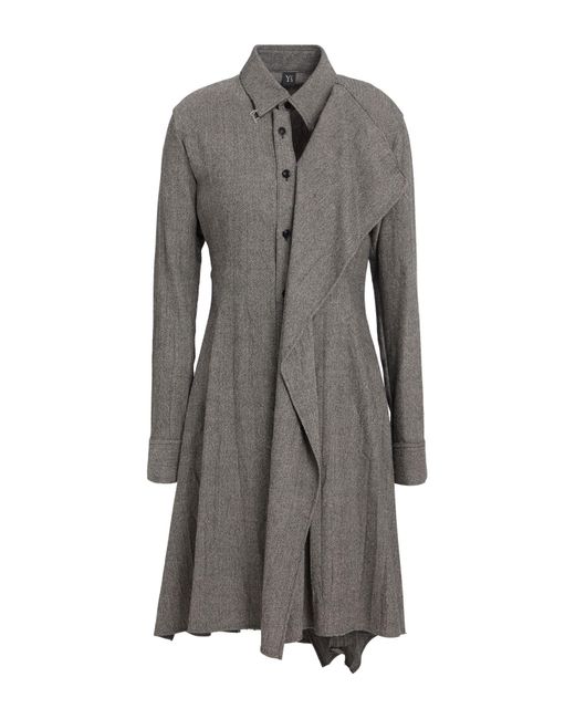 Y's Yohji Yamamoto Gray Midi Dress Wool, Polyurethane, Nylon