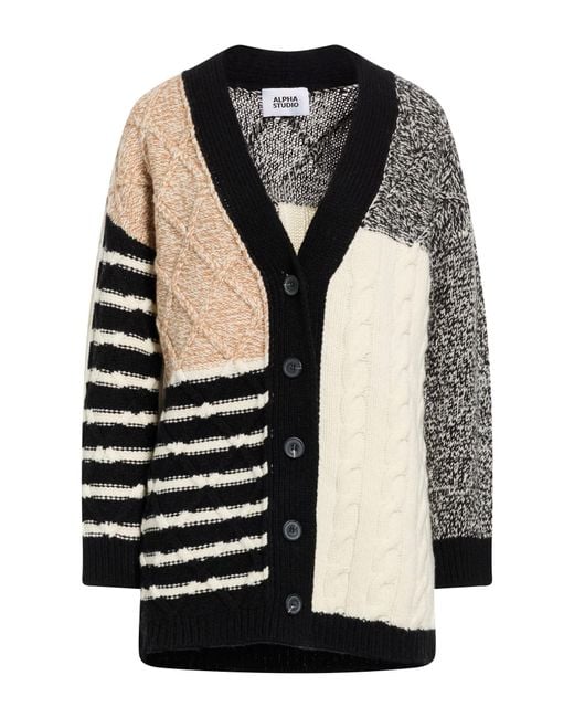 Alpha Studio Black Ivory Cardigan Wool