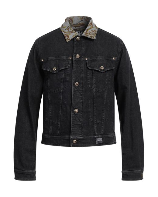 Versace Black Denim Outerwear Cotton, Elastane for men