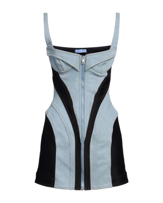 Mugler Blue Mini Dress Cotton, Elastomultiester, Polyamide, Elastane