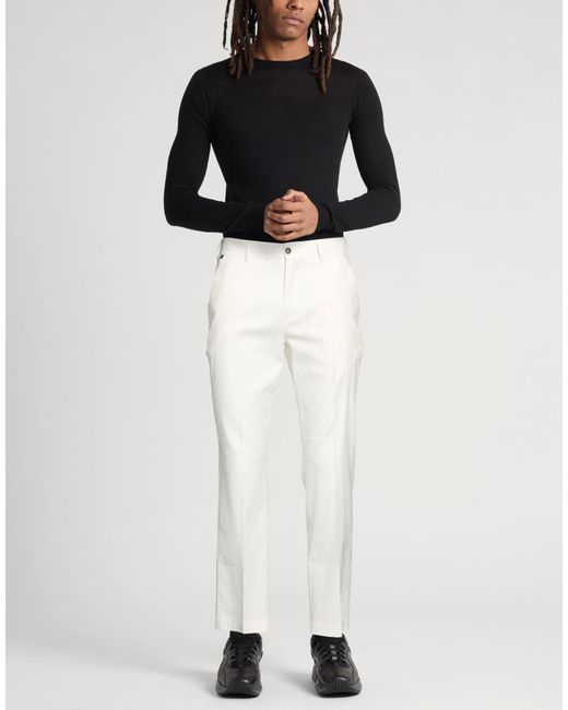 Messagerie White Ivory Pants Linen, Viscose, Elastane for men