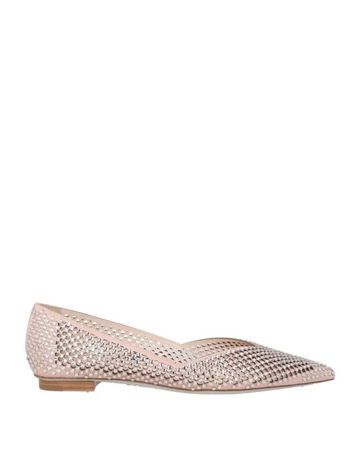 Rene Caovilla Pink Ballet Flats Leather, Textile Fibers