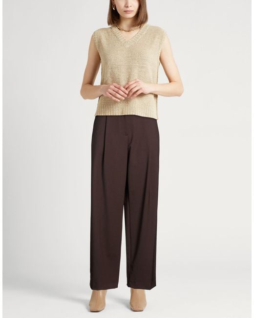 THE LATEST Brown Dark Pants Polyester, Virgin Wool, Elastane