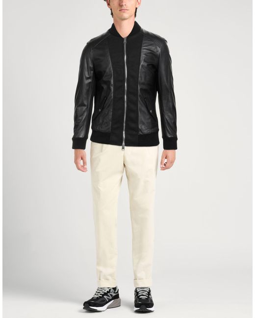 Daniele Alessandrini Black Jacket Ovine Leather, Acrylic, Polyester, Elastane for men