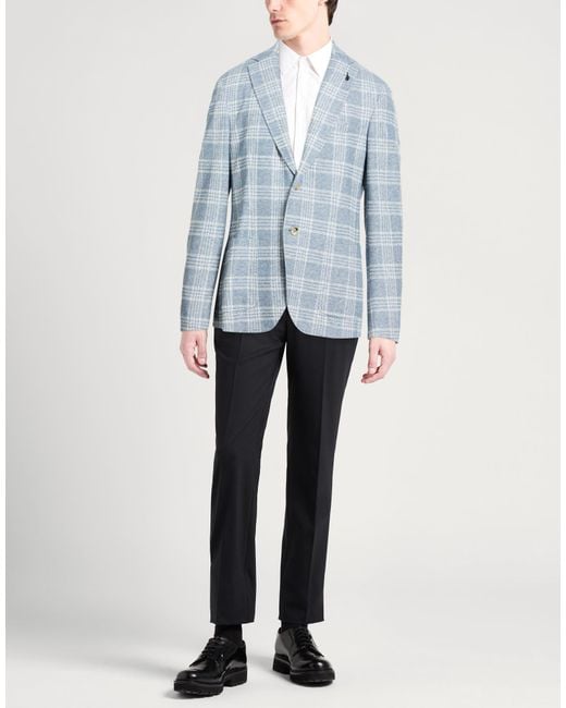 Paoloni Blue Slate Blazer Linen, Cotton, Polyester for men