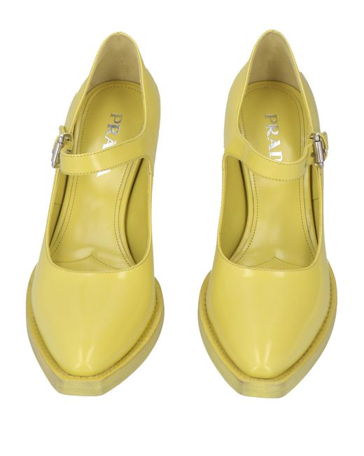 Prada Yellow 90mm Brushed Leather Pumps