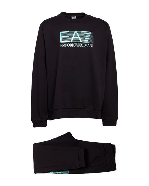 EA7 Black Tracksuit Cotton, Polyester, Elastane for men