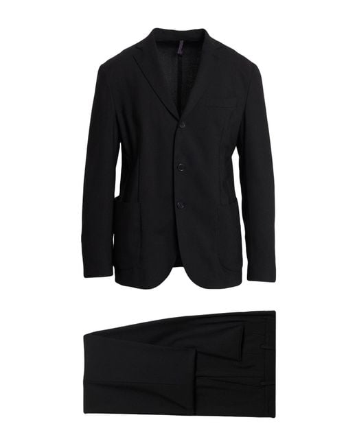 Santaniello Black Suit Wool, Polyester, Elastane for men