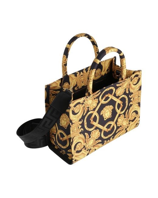 Versace Metallic Handbag Polyester, Calfskin