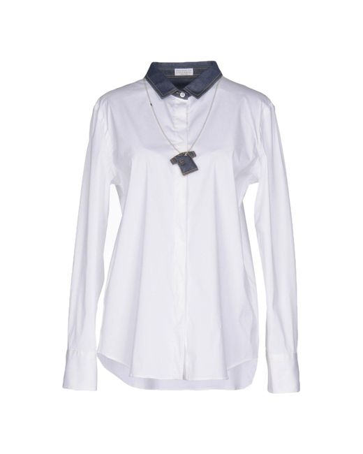 Brunello Cucinelli Denim Shirt in White - Lyst