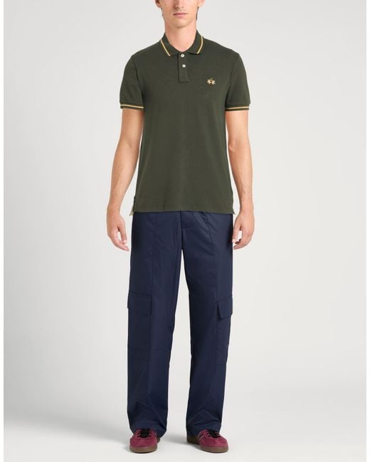 La Martina Green Military Polo Shirt Cotton, Elastane for men