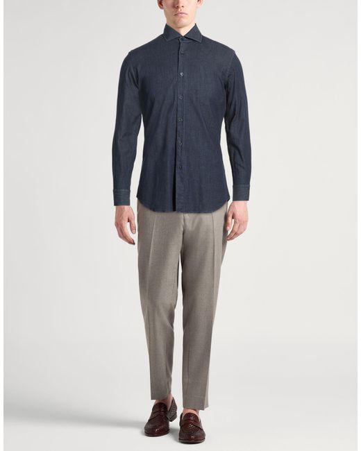 Moorer Blue Denim Shirt Cotton, Elastane for men