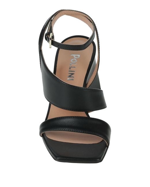 Pollini Black Square-Toe Leather Ankle-Strap Sandals