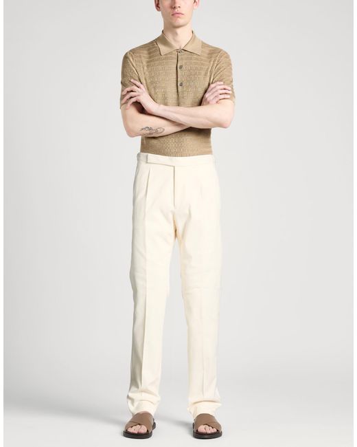 Caruso White Cream Pants Cotton, Elastane for men