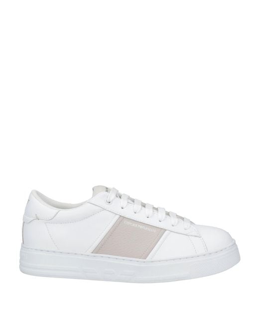 Emporio Armani White Sneakers Leather, Textile Fibers for men