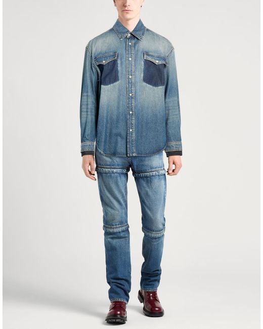 McQueen Blue Denim Shirt Cotton, Polyamide for men