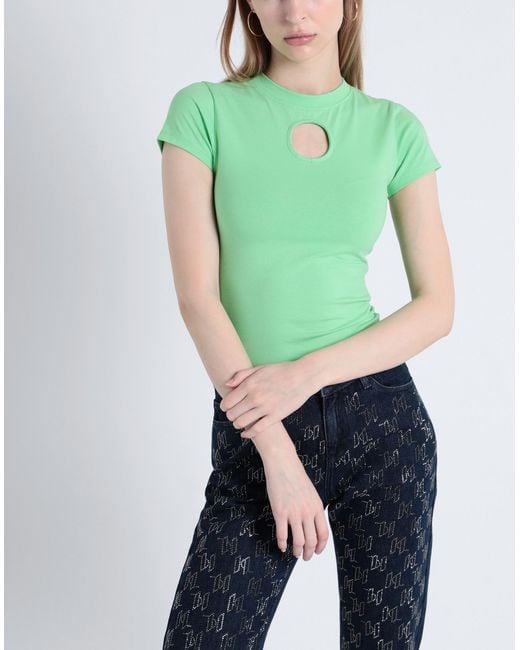 Karl Lagerfeld Green Cut Out Logo Jersey Body Bodysuit Organic Cotton, Elastane