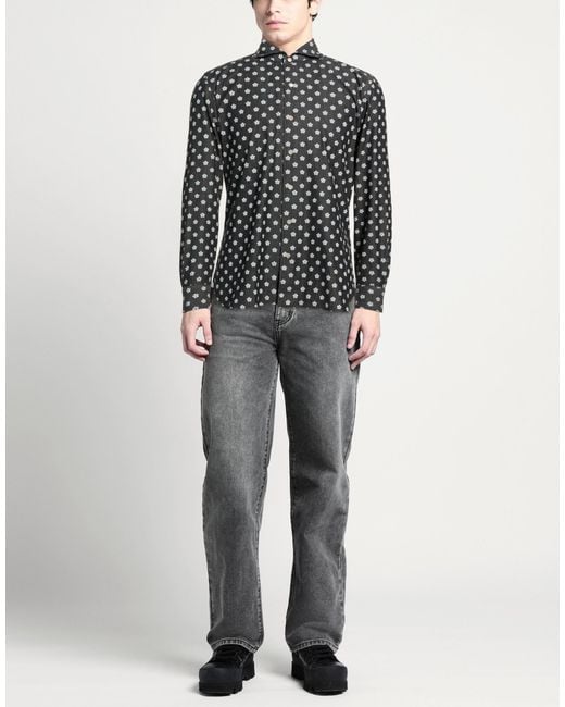 Luigi Borrelli Napoli Black Charcoal Denim Shirt Cotton for men