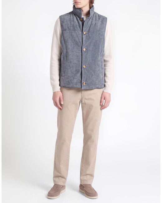 Brunello Cucinelli Blue Vest Leather, Nylon, Cotton, Polyamide for men