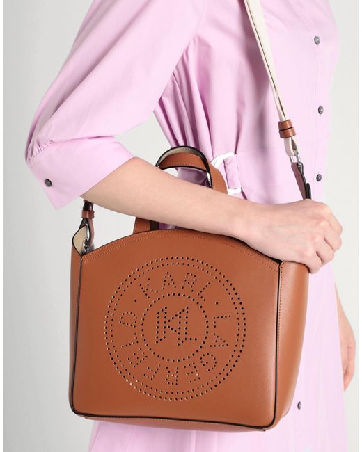 Karl Lagerfeld Brown K/Circle Sm Tote Perforated -- Tan Handbag Cow Leather