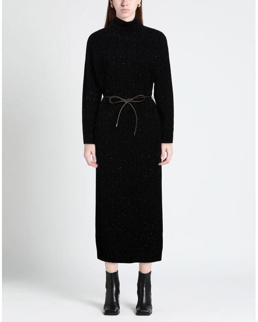Peserico Black Midi Dress Virgin Wool, Silk, Viscose, Cashmere, Polyester