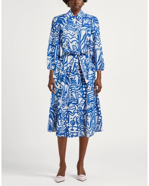 Marc Cain Blue Midi Dress Cotton