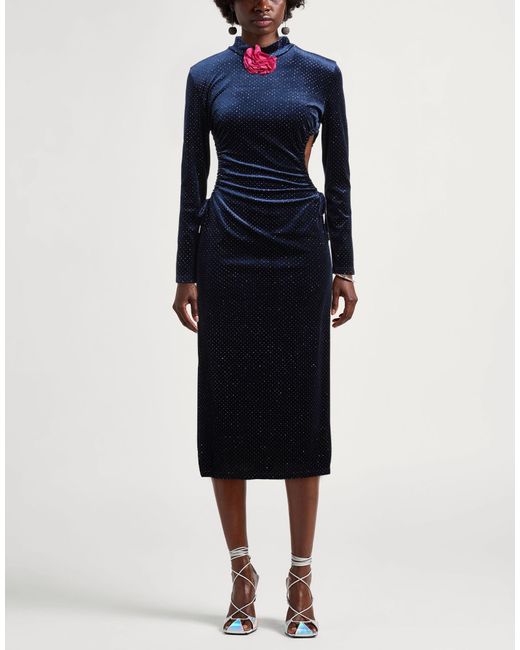 Odi Et Amo Blue Midi Dress Polyester, Elastane