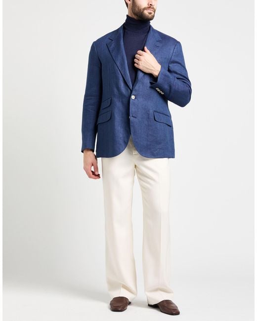 Brunello Cucinelli Blue Blazer Linen for men