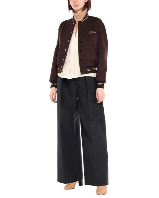 Celine Logo embroidered Teddy Jacket in Brown Lyst