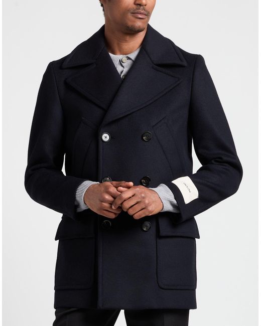 Paoloni Blue Midnight Coat Wool, Polyamide for men