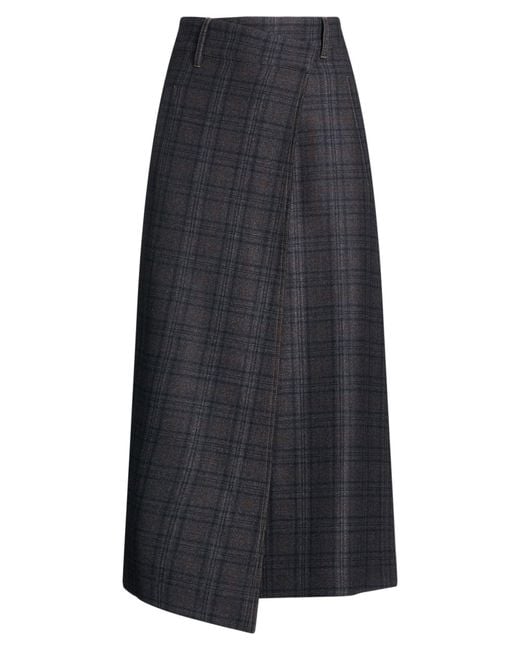 Brunello Cucinelli Blue Charcoal Midi Skirt Virgin Wool, Elastane