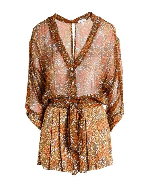 Poupette Brown Khaki Playsuit Silk, Viscose