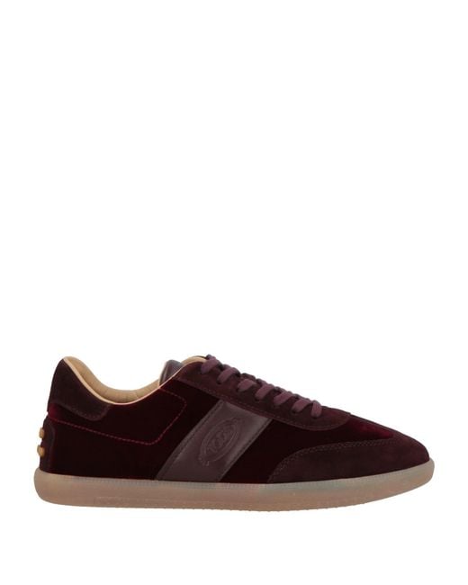 Tod's Brown Burgundy Sneakers Leather, Textile Fibers for men