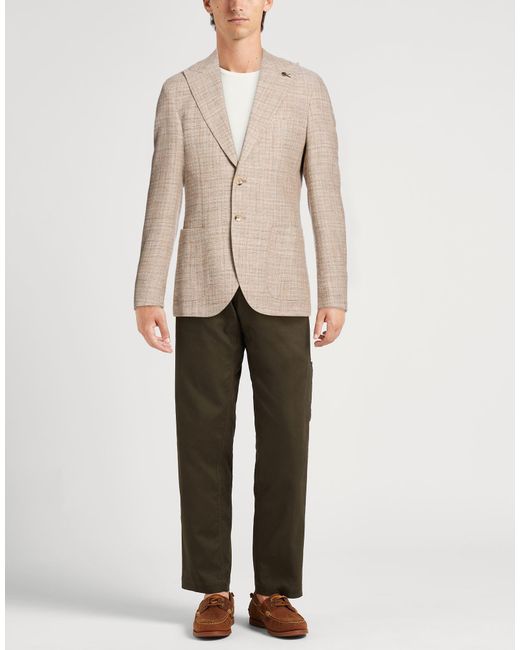 Paoloni Natural Blazer Virgin Wool, Cotton, Linen, Elastane for men